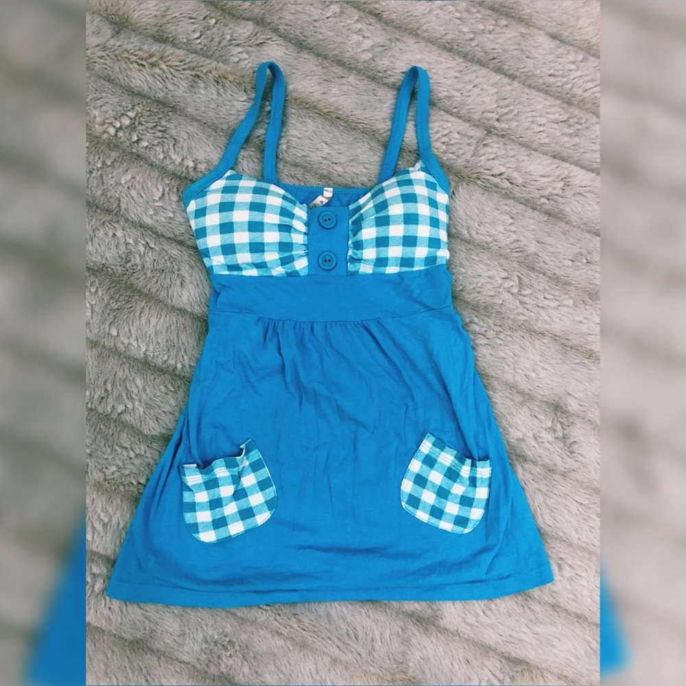 Flannel Top Sky Blue & White Cami Top